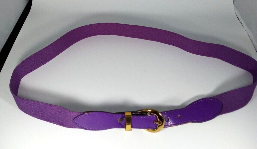 Women's Purple Elastic Belt 34" X 1" Wide Stretch with Leather Around Buckle EUC